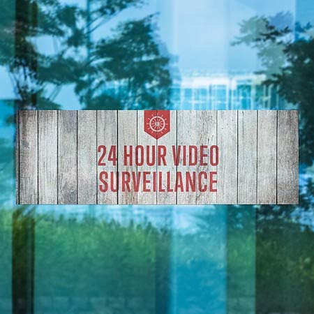 Cgsignlab | „Supraveghere video de 24 de ore -Wood nautic” Se agăță de fereastră | 36 x12