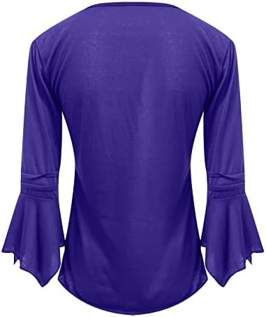 Bluza T Shirt maiouri pentru femei 3/4 Bell maneca bumbac plisată termice evazate largă picior Ruched Cizme tăiate Bluza