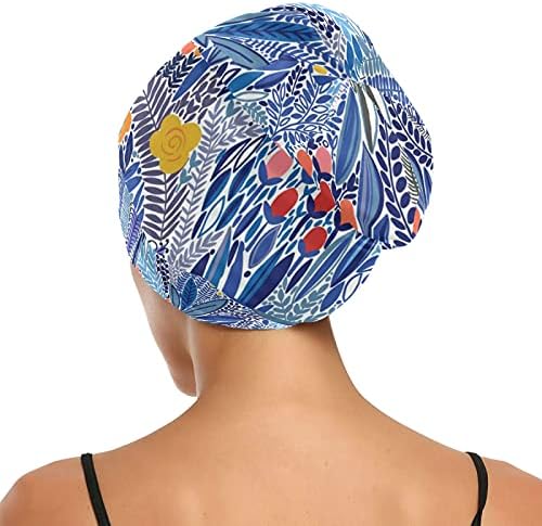 O șapcă de lucru de semințe de pălărie de dormit cu bonetă beanies plante tropicale lasă flori albastru floral pentru femei înveliți pentru îmbrăcăminte