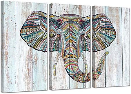 Ihappywall 3 piese pentru animale de animale de perete arta tribului elefant boho paisley model abstract artă pentru animale sălbatice pentru dormitor living întins și încadrat gata să atârne 16x32inchx3pcs