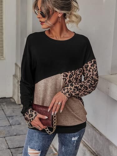 Soly Hux pentru femei casual cu mânecă lungă bloc de culoare leopard tricouri de pulovere topuri pulover