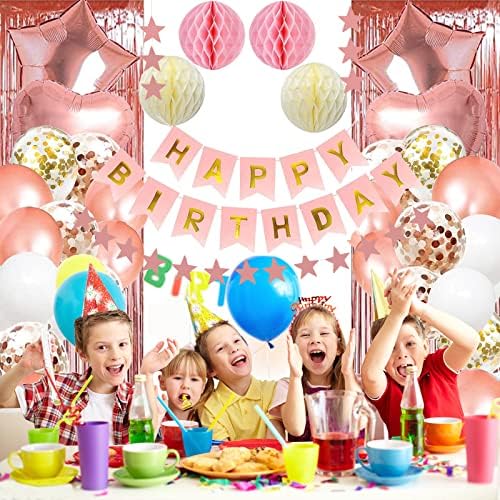 Win Change Rose Gold Birthday Party Decorations, Happy Birthday Banner Rose Gold Fringe Cortina pachet de 2, baloane de Confetti