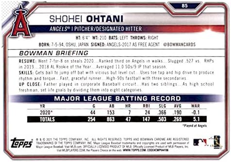 2021 Bowman 85 Shohei Ohtani Los Angeles Angels Card de baseball