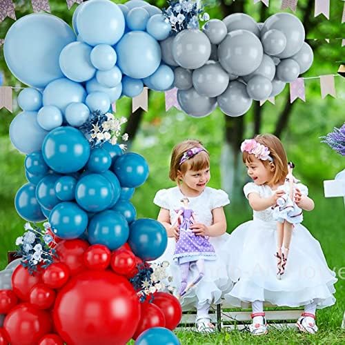 Baloane de petrecere roșie albastră, 102 pcs albastru roșu baloane Garland Arch Kit, roșu gri albastru 18/12/10/5 inch baloane