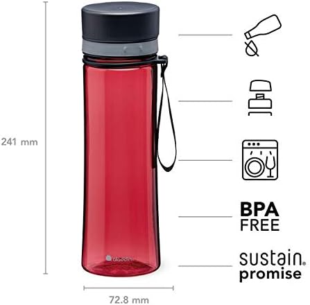ALADDIN AVEO STRAFFURT STRACHT STRACHT STRADY DE APĂ COMPLETĂ 0,6L CHERRY RED - OPRINDERE LITE PENTRU UPLEA ULTIMĂ - FĂRĂ BPA - Sticlă de apă modernă simplă - Rezistent la pata și miros - Sigură vase