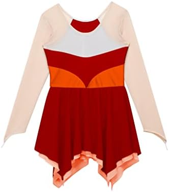 Rochie de dans de dans pentru fete pentru copii JEATHA Bloc de culori cu mânecă lungă asimetrică rochie leotard îmbrăcăminte de dans