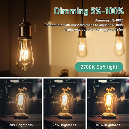Becuri Edison LED EAGWELL Vintage, 6w echivalent 60W, luminozitate ridicată alb cald 2700K, becuri cu Filament LED antic ST64