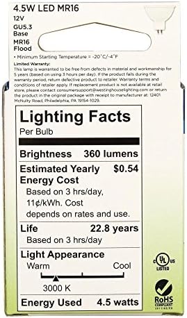 Westinghouse Lighting 3363820 echivalent de 35 de wați MR16 Flood Dimmable Bright White LED bec cu bază GU5.3