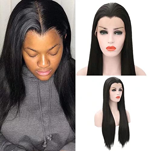 Rongduoyi RDY negru lung drepte sintetice dantela fata peruca naturale caută frumusete sfat stil de păr pentru femei negru