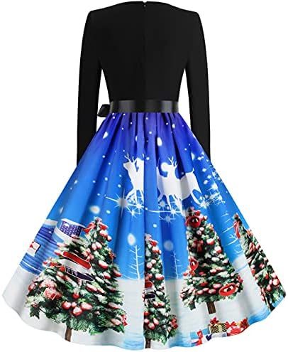 Rochii cu mânecă lungă pentru femei de Crăciun tipărire grafică festival de modă cosplay costum casual rochie plisată