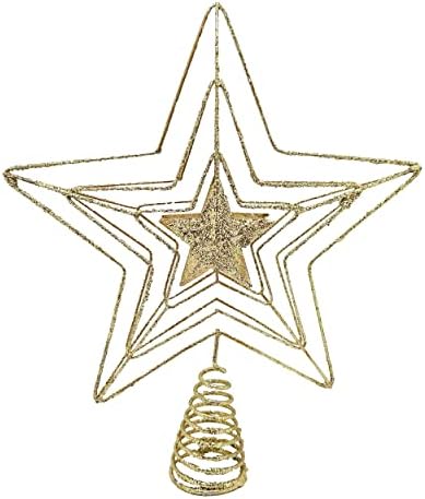Rocky Mountain Products Star Tree Topper 15 ”Gold - Star Star Topper Decorare de Crăciun cu sclipici - picătură în spirală