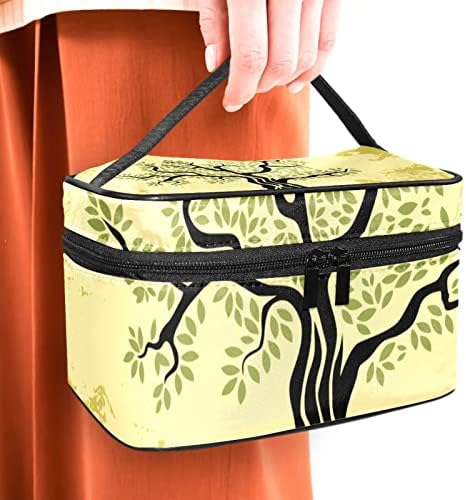 Geanta de machiaj de călătorie, geanta cosmetică machiaj carcasă organizator, pentru femei poșetă pentru articole de toaletă Accesorii perii, arbore de plante de măsline vintage