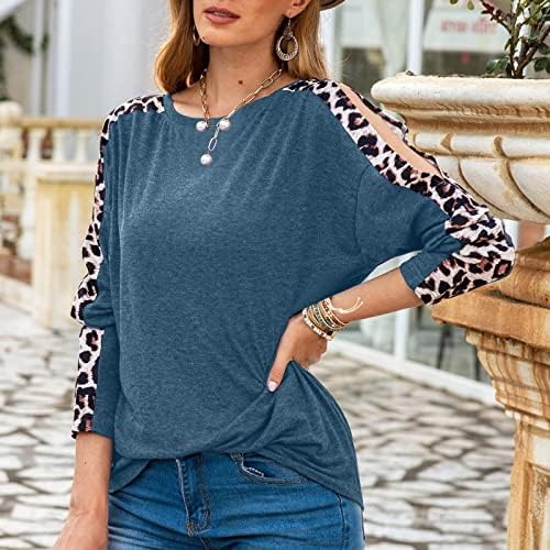 Zdfer femei cu gât rotund leopard tricou blaturi casual de pe umăr tricouri cu mânecă lungă tunică pulovere pulovere bluză