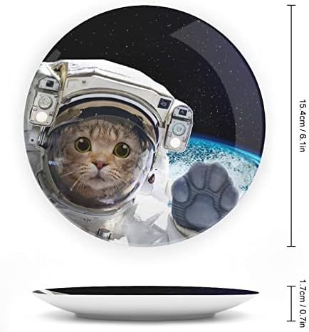 Pisică astronaut amuzant china china placă decorativă rotundă plăci ceramice ambarcațiuni cu suport de afișare pentru decorarea