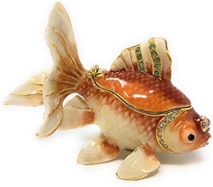 Kubla Crafts Emnomed Fantail Koi Goldfish Trinket Box, accentuată cu cristale austriece, lungime de 3,5 inci