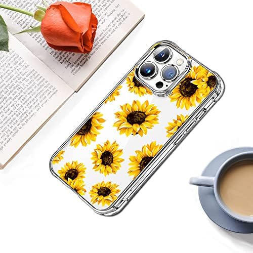 Husă Heyorun Sunflower pentru iPhone 14 Pro Max, husă din spate cu Design Floral galben, cu Protector de ecran și Protector