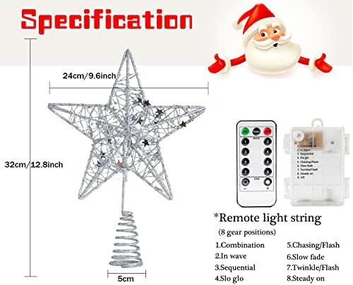 Night-Gring Christmas Tree Topper Star LED LEDS STAR TREETOP BATERIE Decorațiuni de Crăciun cu Baterie de Crăciun