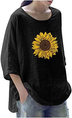 Tricou cu mânecă cu mânecă tipărită pentru femei, tipărit rotund, bluză de tracțiune casual, bluză de tracțiune de bază supradimensionată