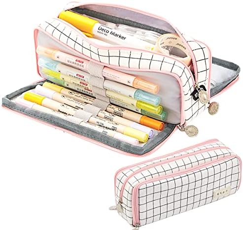 Ehope cu capacitate mare de creion carcasă 3 compartimente pungă de creion portabilă de depozitare mare pânză creion pentru