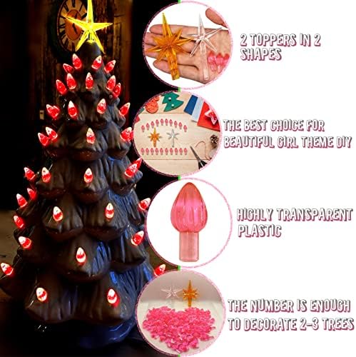 Konohaelf ceramic pom de Crăciun Lumini/becuri, ceramică copac de răsucire medie ornamente de lumină- pei de copac roz