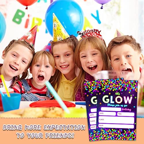 Invitații pentru petreceri de ziua de naștere a invitației de neon YQV Neon Glow, 20-Count Let's Glow Theme Party Birthday