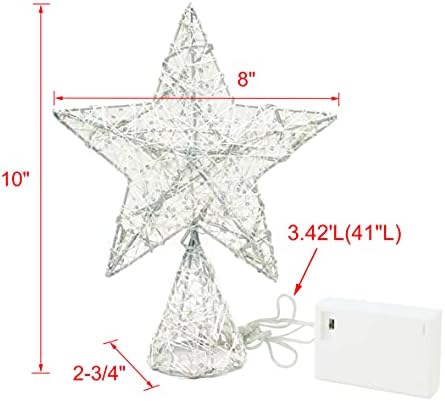 CVHOMEDECO. Steaua de sus a copacului alb cu lumini LED alb cald și cronometru pentru ornamente de Crăciun și decor sezonier