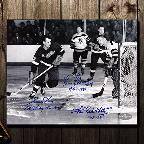 Gordie Howe & Red Kelly vs. Fern Flaman Triple Autographed 8x10 Foto - Fotografii NHL autografate