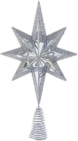Kurt Adler Christmas Star Mini Tree Topper Star Burst 6,75 inch Silver