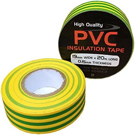 10 x bandă de izolare din PVC galben/verde/verde 19mm x 20 metri, ignifug de flacără