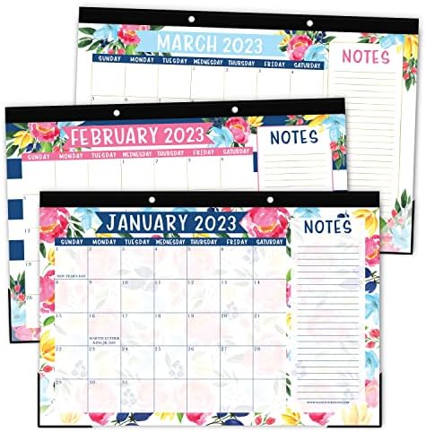 1 Calendar de birou mare floral 2023-2024 Calendar pentru birou, 1 calendar magnetic mare pentru placă de ștergere uscată a