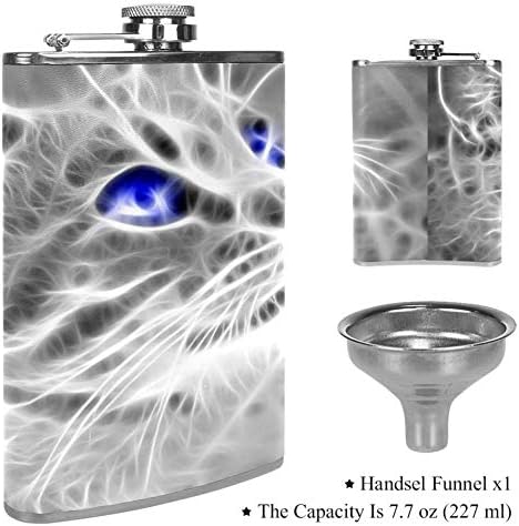 Balon de buzunar pentru lichior și pâlnie, oțel inoxidabil 8 Oz 18/8 304, husă din piele 3D abstractă pentru animale de pisică,