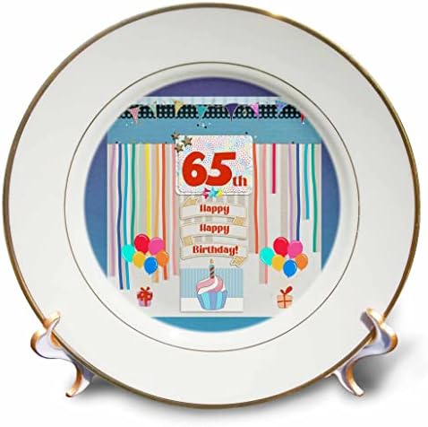 Imagine 3Drose a 65 de ani de naștere, cupcake, lumânare, baloane, cadou, streamers - farfurii