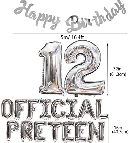 Decorațiuni pentru ziua de naștere a 12-A pentru fete, Oficial pre-adolescent balon de ziua de naștere a 12-A fericit Banner