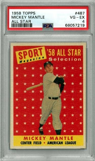 Mickey Mantle 1958 Topps All Star Baseball Card 487- PSA Gradat 4 VG-Ex- Baseball Slabbed Rookie Cards