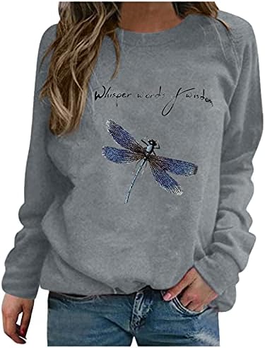 hanorac casual Iluugu, Whisper Whisper Words of Wisdom Butterfly Print cu mânecă lungă echipaj de gât Bluză de pulover Bluză