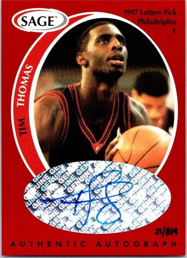 Tim Thomas Autographed Basketball Card 1998 Sage Red Rookie A43 LE 21/819 - baschet autografat la colegiu