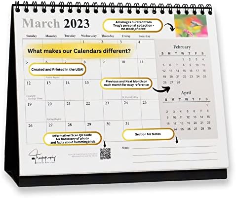 Trogografie Hummingbirds 2023 Calendar pentru birou | Calendar frumos de animale sălbatice, multicolor