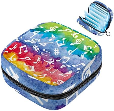 Geanta de depozitare a șervețelului sanitar Oryuekan, pungi portabile reutilizabile cu fermoar menstrual, pungă de depozitare tampon pentru fete fete, muzică abstractă Rainbow Musical Note Art Art Artă