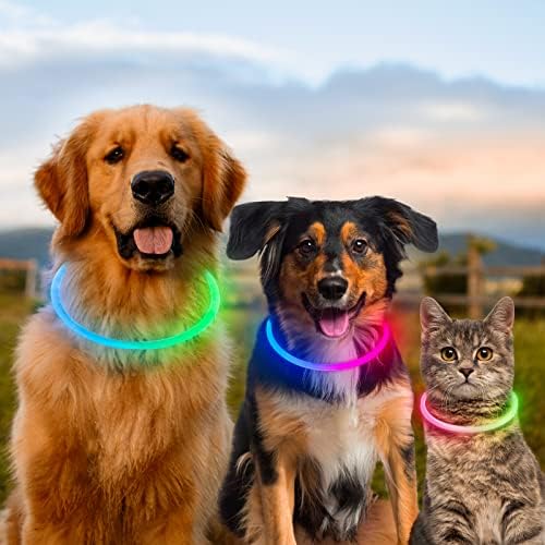 Lumineți gulere pentru câini, USB multicolor USB reîncărcabile DLITK LED COLLAR COLAR 1 NUMĂR, TPU Cuttable Dimensiune Guler