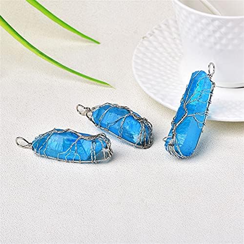 KKSI Fashion Natural Aquamarine Arbore de viață Pandantiv pentru bărbați Femei Colier Bijuterii Cadou Reiki Healing Stone Crystal
