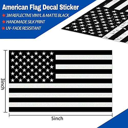 Creetrill Reflectiv Tattered Thin Blue Line Decal Matte Black - 3 pachete 3x5 in. American SUA Flag Decal Stickers pentru mașini, camioane, pălărie hard, sprijin de poliție și ofițeri de aplicare a legii