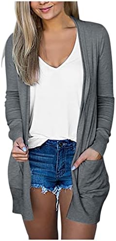 Cardigani pentru femei cu mânecă lungă, se potrivesc s-5xl cu buzunare ușoare la modă casual outwear cardigan solid