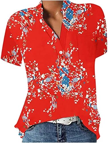 Cămașă cu buton pentru femei Tricou de vară Floral Tricou cu mânecă scurtă V pentru gât 2023 Tunici de bluză de modă pentru