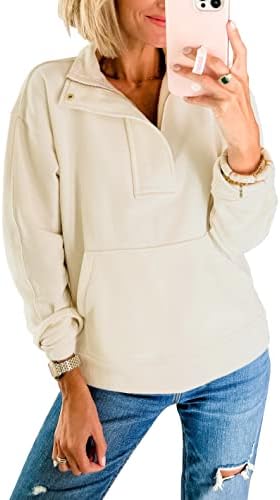 Imily Bela Womens Half Zip Pullover Fashion Modă cu mânecă lungă cu buzunare de cangur