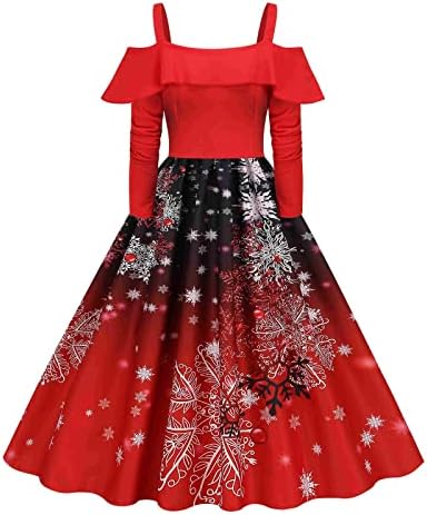 Nokmopo pentru femei rochie de Crăciun retro gât rotund tipărit de Crăciun rochie cu mânecă lungă tunică rochii de petrecere