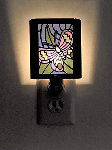 Lumina de noapte fluture, lămpi Vermont Lumina de noapte, realizată manual, lemn, fluture, ideal pentru dormitor, hol, cameră pentru bebeluși, baie, pepinieră, bec cu LED de lungă durată