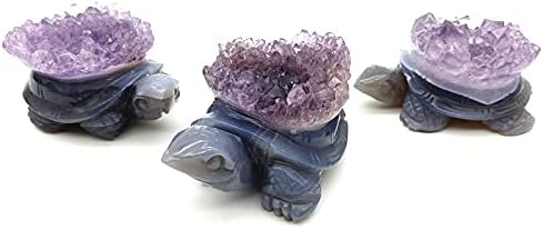 LAAALID XN216 1 buc Ametist Natural Geode Cluster broască țestoasă sculptate manual Animale piatră de vindecare decor acasă