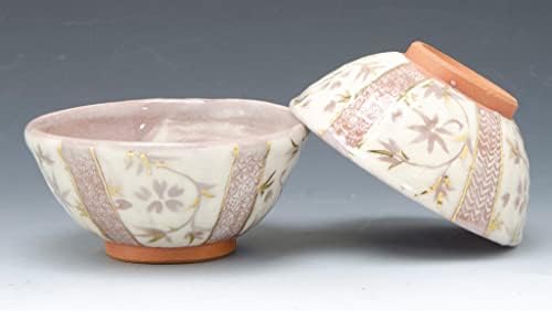 Kyo-yaki. Set de 2 Meshiwan Bowl Shino Sarasa. Cutie de hartie. ceramică.