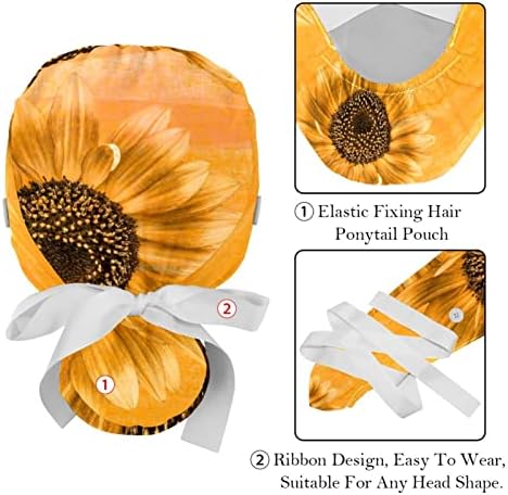 Capace medicale pentru femei cu butoane păr lung, capac de lucru reglabil în 2 piese, floare de floarea -soarelui Bloom Bloom
