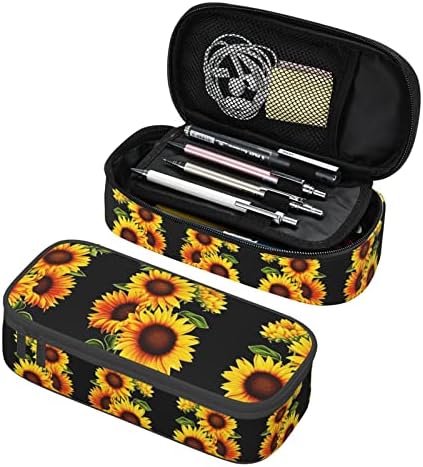 ASEEELO Carcasă de creion de floarea -soarelui de vară, pungă de suport pentru stilou de dimensiuni medii/creion cu fermoare